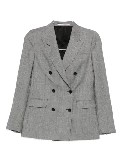 Tagliatore Double-breasted Checked Wool Blazer In Gray