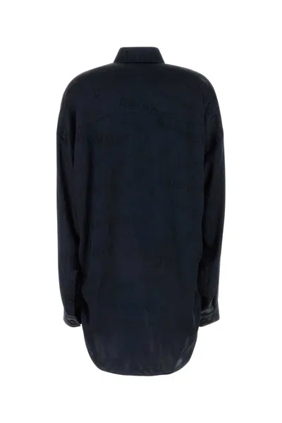 Balenciaga Long Sleeves Jacquard Logo Shirt In Blue