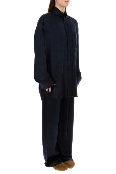 Balenciaga Long Sleeves Jacquard Logo Shirt In Blue