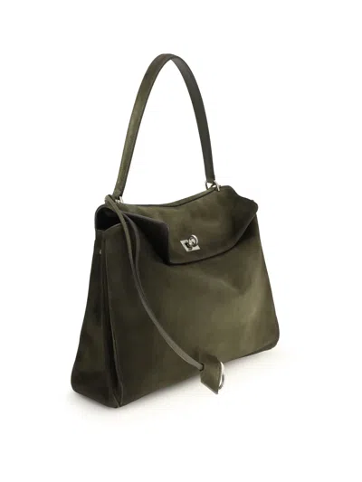 Balenciaga Olive Green Suede Medium Rodeo Handbag In Green