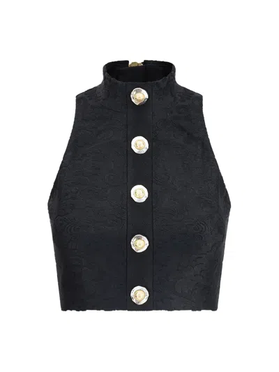 Balmain Women Baroque Crop Top In Black