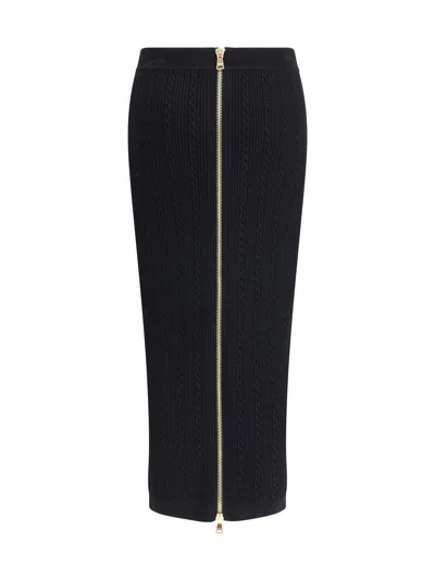 Balmain Black Skirt With Logo Buttons And Zip Closure In Black