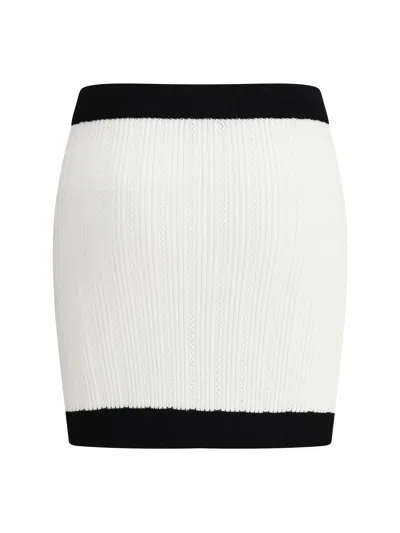 Balmain Two-tone Stretch Viscose Crochet Miniskirt In White
