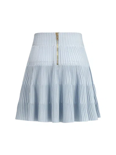 Balmain A-line Textured Knit Skirt In Blue