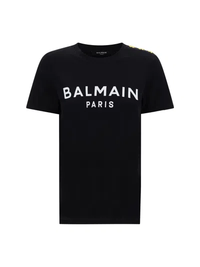 Balmain Women T-shirt With Print In Black