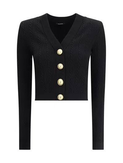 Balmain Black Twisted Knit Long-sleeved Cardigan Women