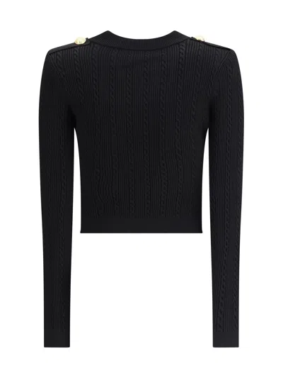 Balmain Black Twisted Knit Long-sleeved Cardigan Women