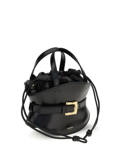 Balmain Shuffle Mini Top-handle Bag In Calfskin In Black