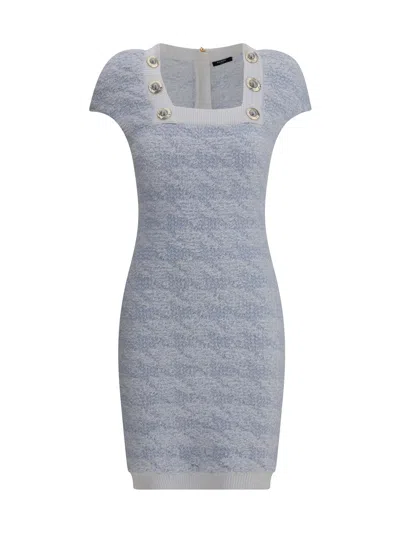 Balmain Tweed Mini Dress With Lurex Thread In Blue