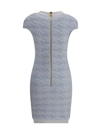 Balmain Tweed Mini Dress With Lurex Thread In Blue