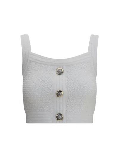 Balmain Cotton Blend Top Button Embellishments In Gray