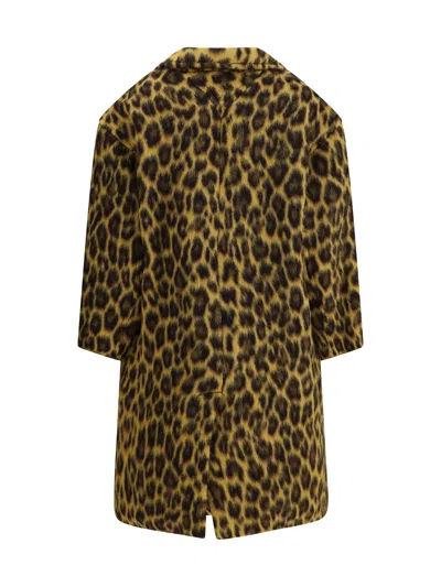 Bottega Veneta Womens Brushed Leopard Wool-blend Coat Camel Black Brown In Multi