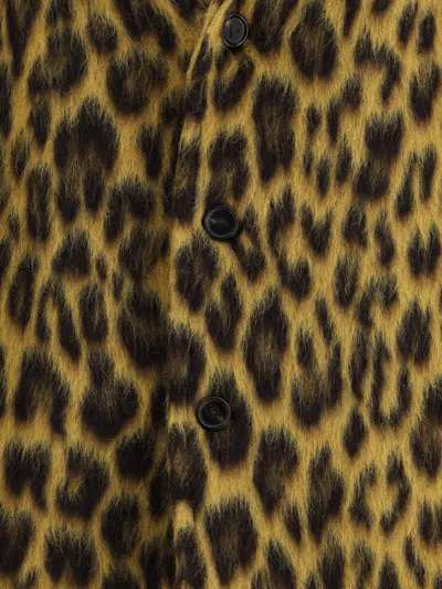 Bottega Veneta Womens Brushed Leopard Wool-blend Coat Camel Black Brown In Multi
