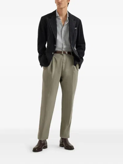 Brunello Cucinelli Cotton-blend Chevron Flannel Shirt In Gray