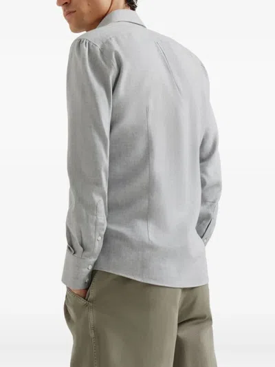 Brunello Cucinelli Cotton-blend Chevron Flannel Shirt In Gray