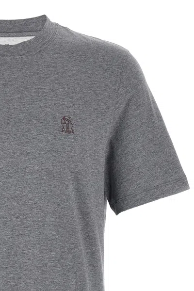 Brunello Cucinelli Men Logo Print T-shirt In Gray