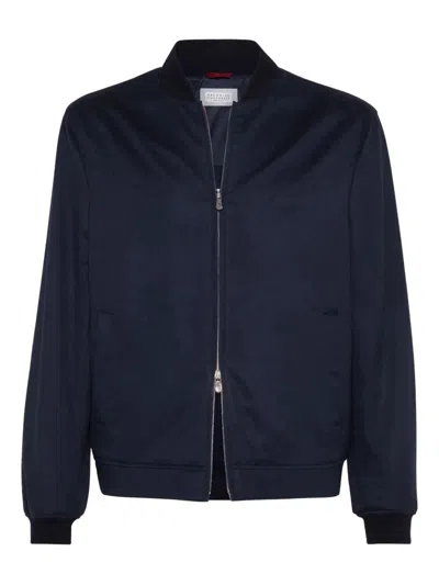 Brunello Cucinelli Wool And Cashmere Blend Cardigan In Blue