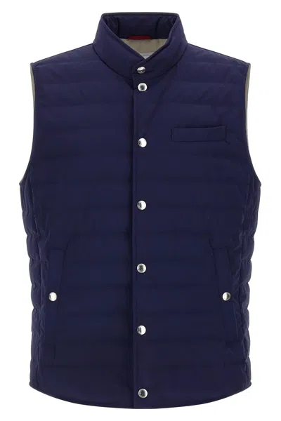 Brunello Cucinelli Men Quilted Vest In Blue