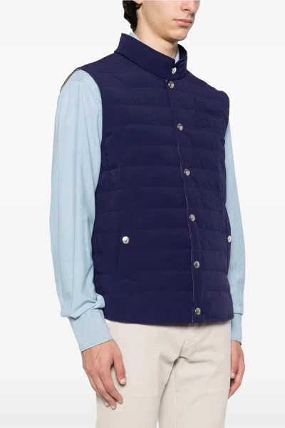 Brunello Cucinelli Men Quilted Vest In Blue
