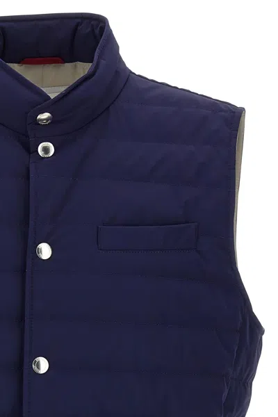 Brunello Cucinelli Men Quilted Vest In Blue