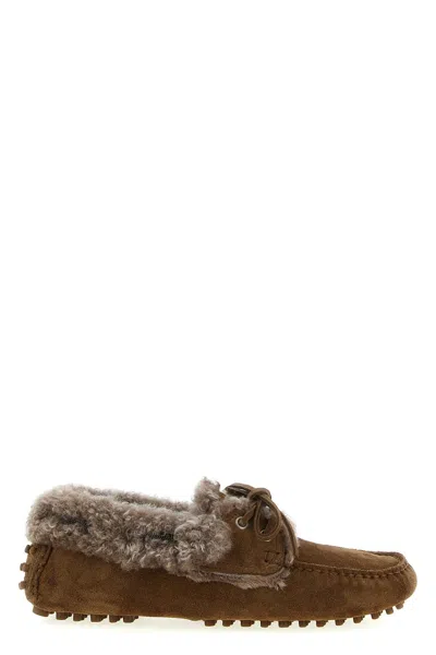 Brunello Cucinelli Suede Moccasin Driving Loafers Lace Detail In Brown