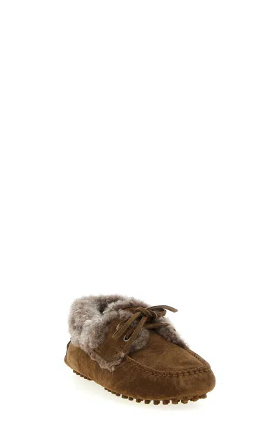 Brunello Cucinelli Suede Moccasin Driving Loafers Lace Detail In Brown