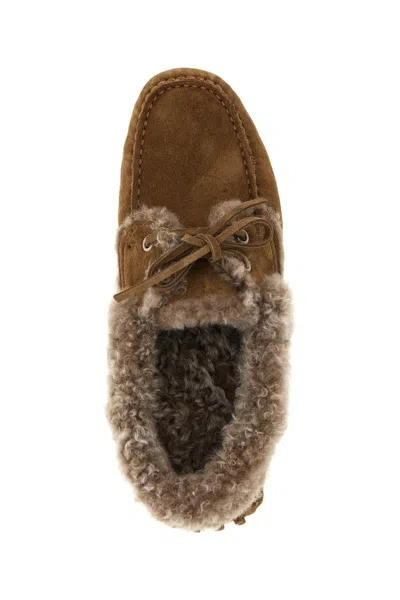 Brunello Cucinelli Suede Moccasin Driving Loafers Lace Detail In Brown