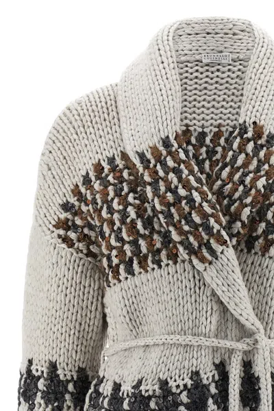 Brunello Cucinelli Multicolor Opera Prince Of Wales Cardigan In Gray