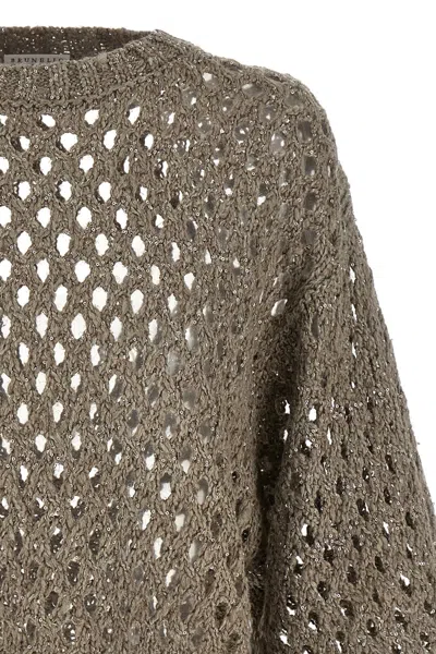 Brunello Cucinelli Grey Rustic Dazzling Net Cropped Sweater In Gray