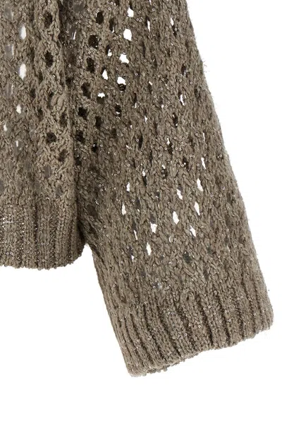 Brunello Cucinelli Grey Rustic Dazzling Net Cropped Sweater In Gray