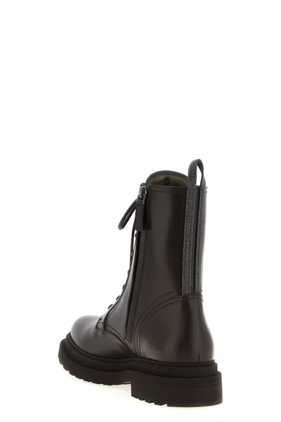Brunello Cucinelli Leather Biker Boots In Black