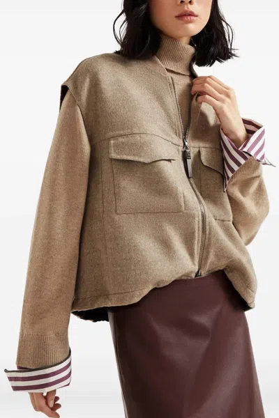 Brunello Cucinelli Women 'shiny Zipper Pull' Vest In Brown