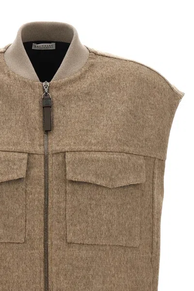 Brunello Cucinelli Women 'shiny Zipper Pull' Vest In Brown