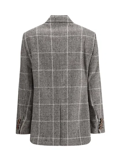 Brunello Cucinelli Women Alpaca And Wool Prince De Galles Blazer In Gray