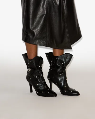 Isabel Marant Draped Leather Ankle Boots With Stiletto Heel In Black