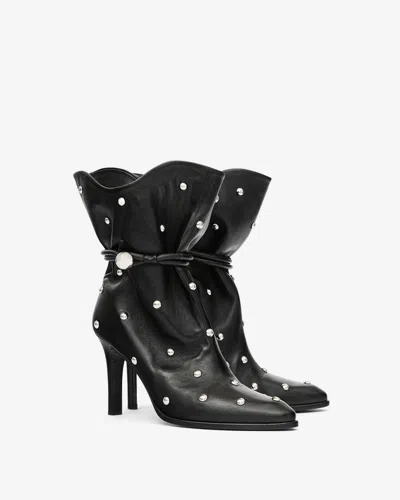 Isabel Marant Draped Leather Ankle Boots With Stiletto Heel In Black