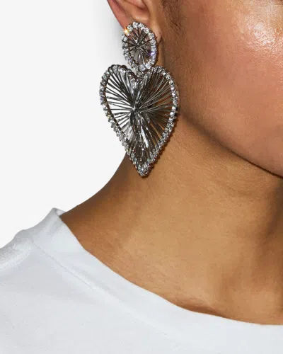 Isabel Marant Heart Shaped Wire Design Crystal Earrings In Silver