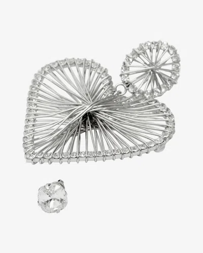Isabel Marant Heart Shaped Wire Design Crystal Earrings In Silver