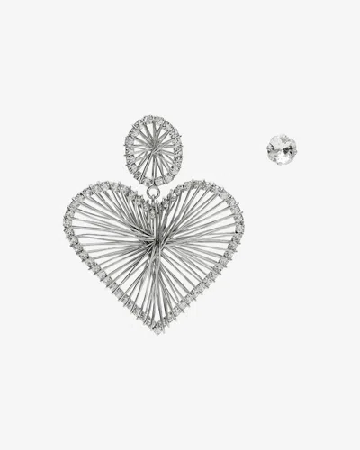 Isabel Marant Heart Shaped Wire Design Crystal Earrings In Silver