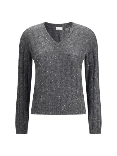 Brunello Cucinelli Women Wool Sweater In Gray