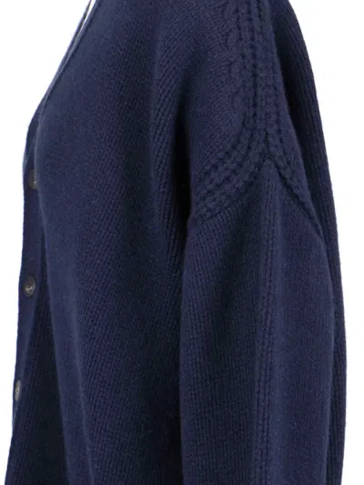 Sa Su Phi Navy Blue Knitted Cardigan With V-neckline And Button-down Front In Blue