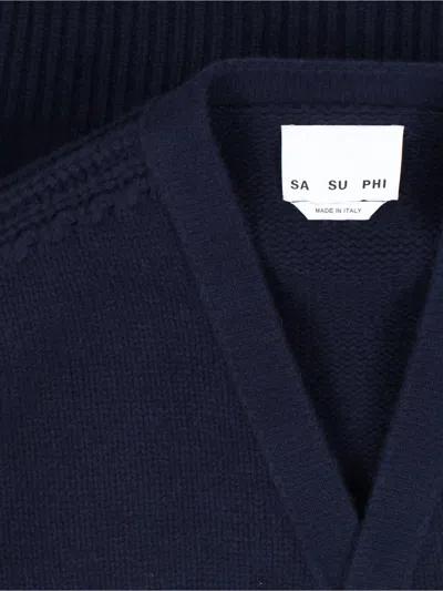 Sa Su Phi Navy Blue Knitted Cardigan With V-neckline And Button-down Front In Blue