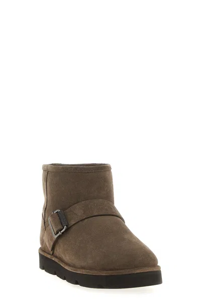 Brunello Cucinelli Shearling-lined Suede Ankle Boots In Brown