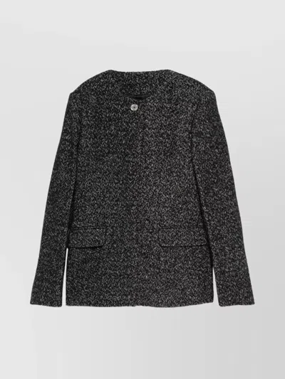 Totême Womens Black White Collarless Cinched Wool-blend Jacket In Black