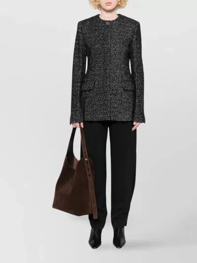 Totême Womens Black White Collarless Cinched Wool-blend Jacket In Black