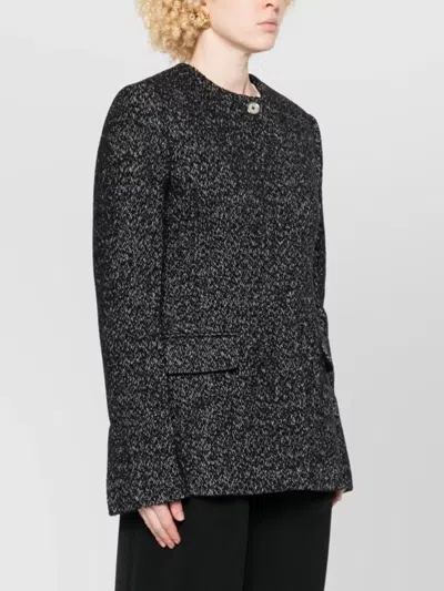 Totême Womens Black White Collarless Cinched Wool-blend Jacket In Black