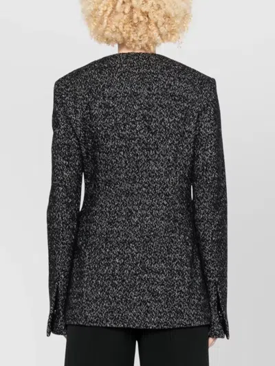 Totême Womens Black White Collarless Cinched Wool-blend Jacket In Black