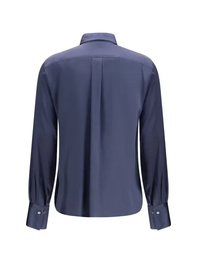 Brunello Cucinelli Long-sleeve Silk Shirt In Blue