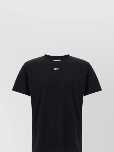Off-white Short-sleeve Black T-shirt With Abstract Brushstroke Design In Black