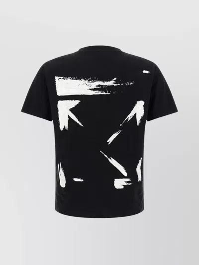 Off-white Short-sleeve Black T-shirt With Abstract Brushstroke Design In Black